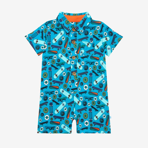 Cole Short Sleeve Collared Henley Shortall in skateboard print