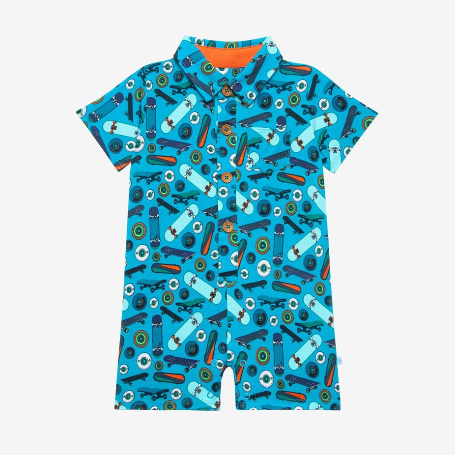 Cole Short Sleeve Collared Henley Shortall in skateboard print