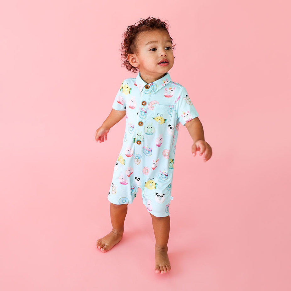 Donuts Short Sleeve Collared Henley Shortall