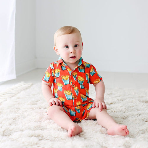 Baby on Fry Short Sleeve Collared Henley Shortall