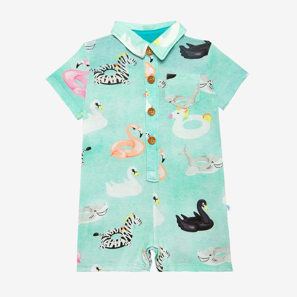 Posh Peanut Lenny Short Sleeve Collared Henley Shortall