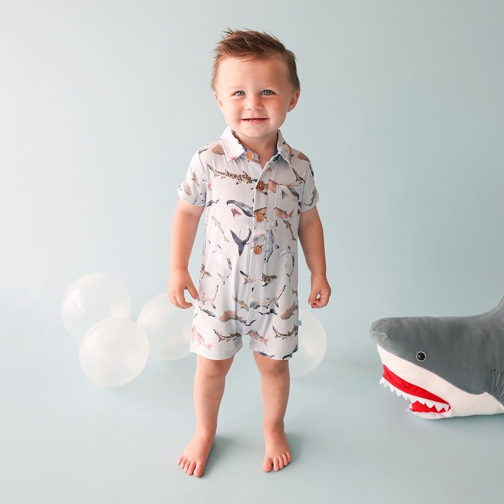 Baby boy wearing Maverick Short Sleeve Collared Henley Shortall
