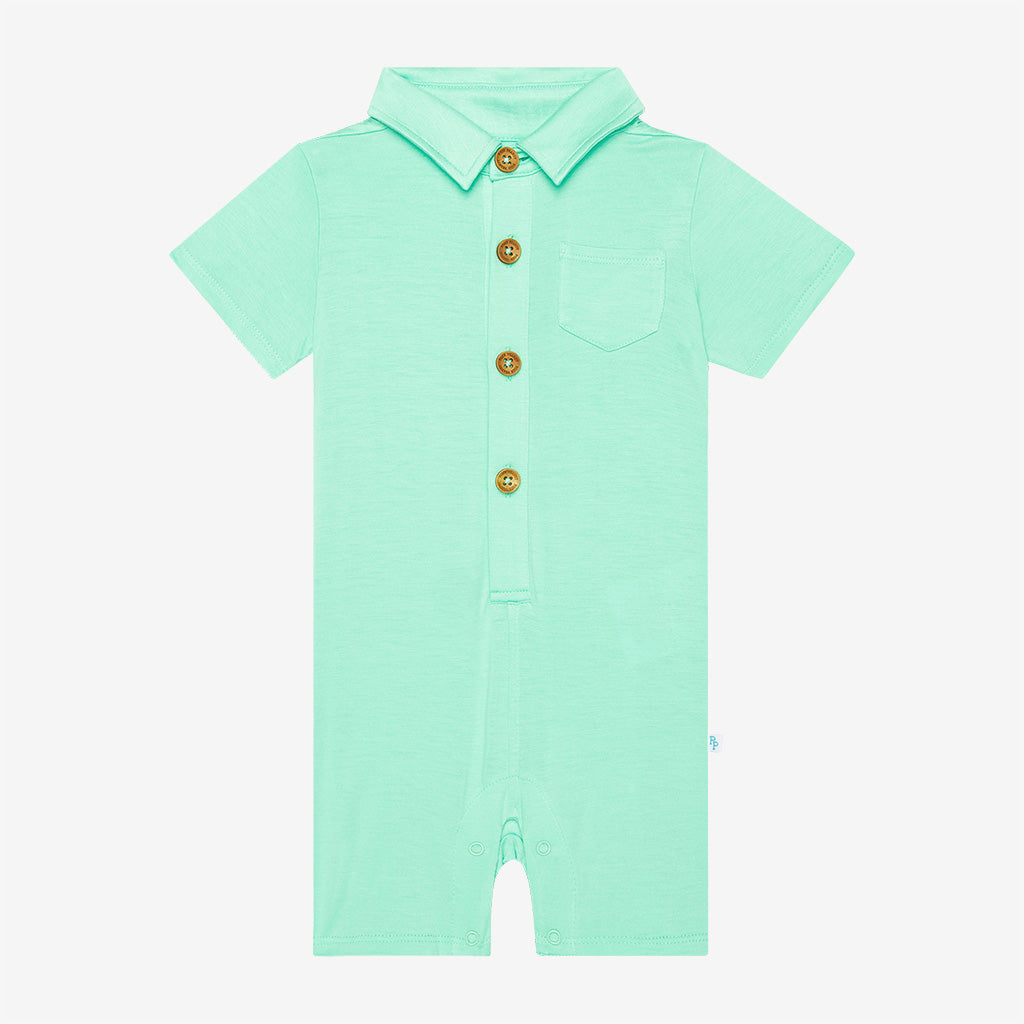 Sea Glass Short Sleeve Collared Henley Shortall
