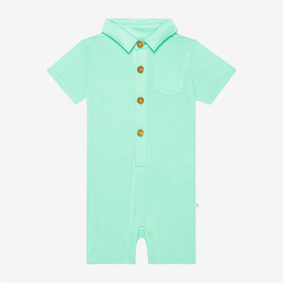Sea Glass Short Sleeve Collared Henley Shortall