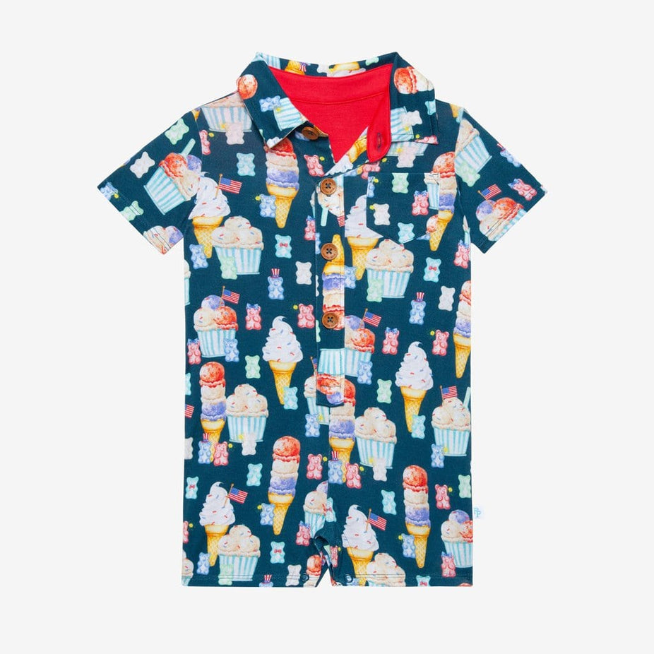 Skye Short Sleeve Collared Henley Top in ice cream print