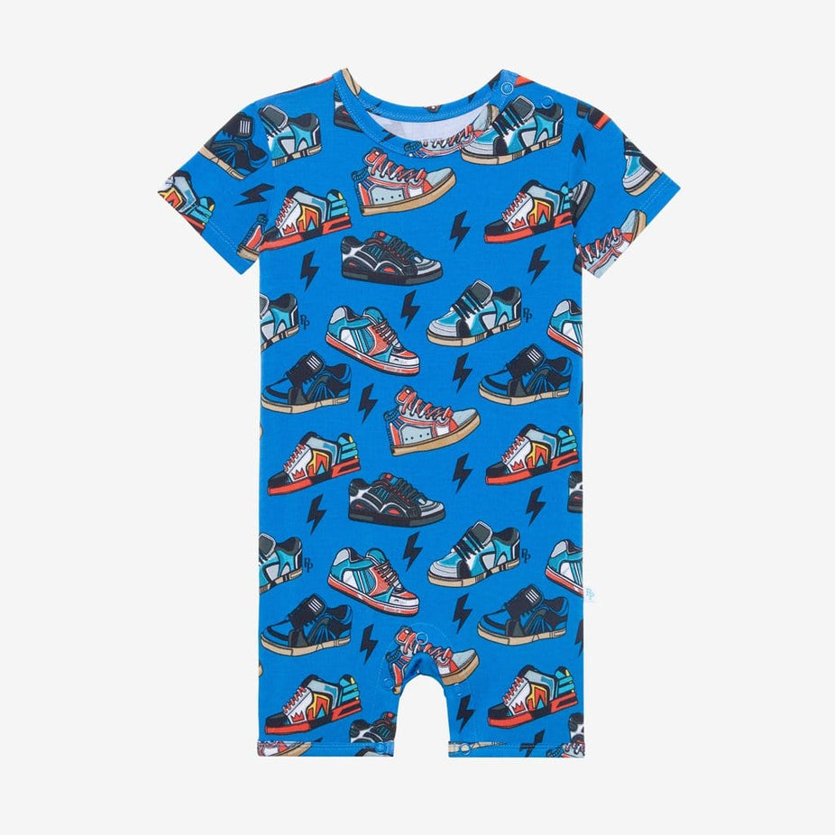 Bolt Short Sleeve Short Romper in shoe prints