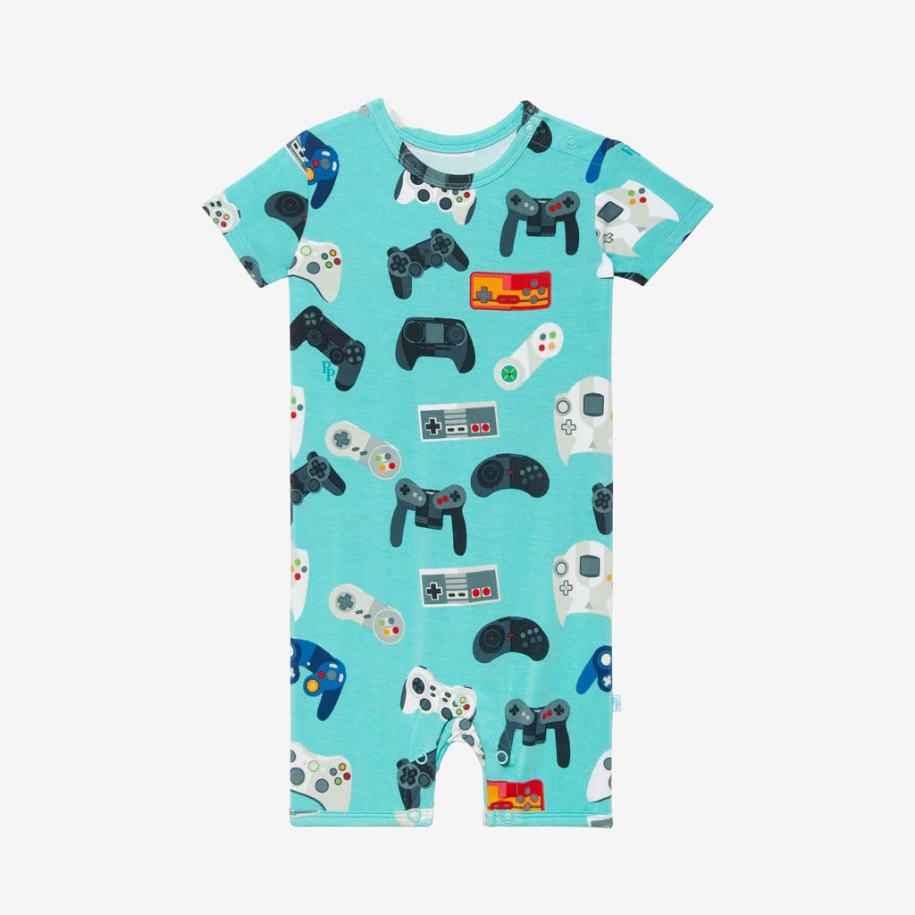 Gamer Short Sleeve Short Romper in gaming controller print