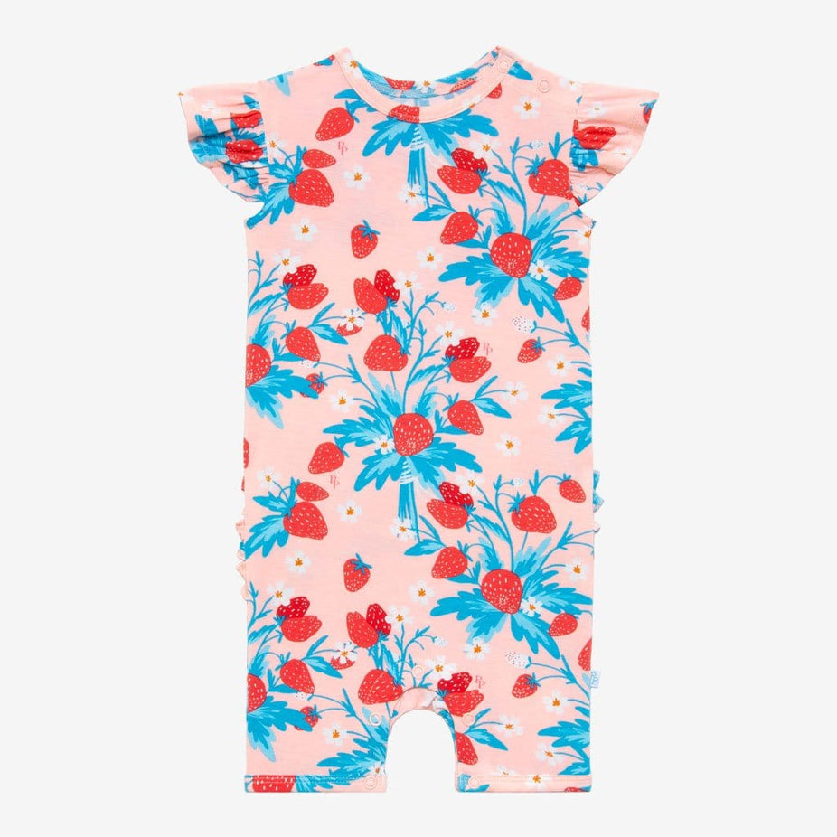 Strawberry Ruffled Cap Sleeve Short Romper
