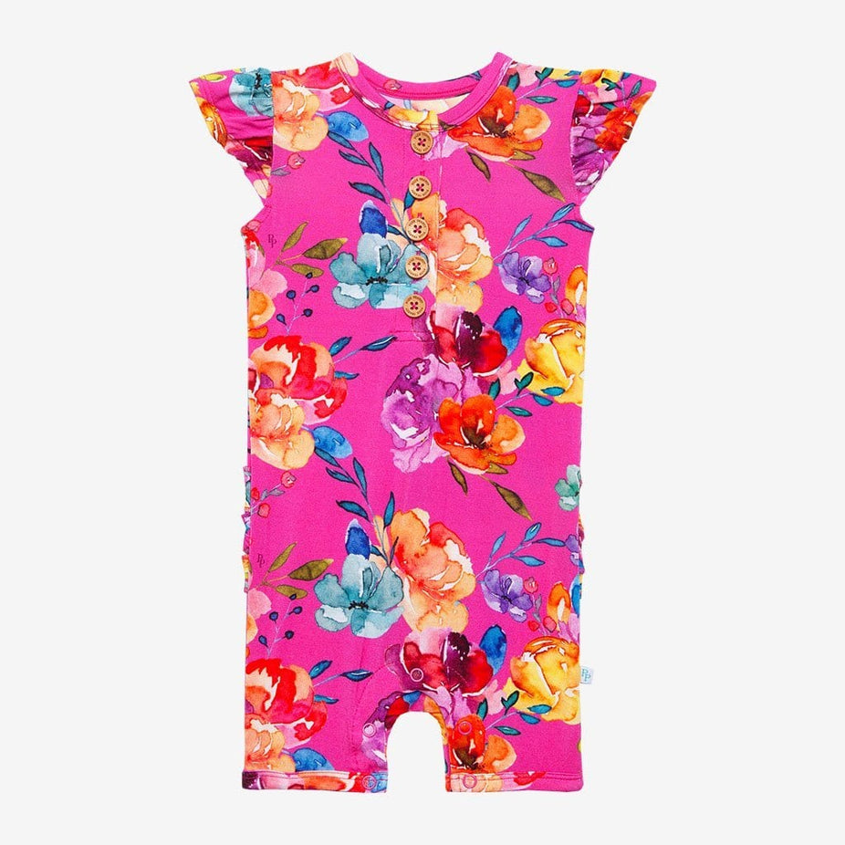 Aminatu Ruffled Cap Sleeve Henley Short Romper