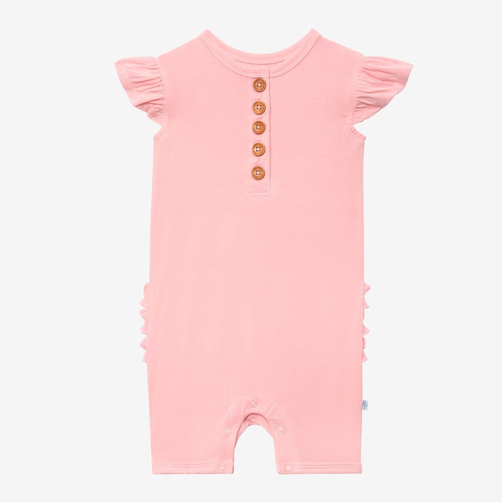 Cotton Candy Ruffled Cap Sleeve Henley Short Romper