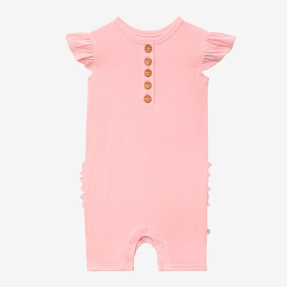 Cotton Candy Ruffled Cap Sleeve Henley Short Romper