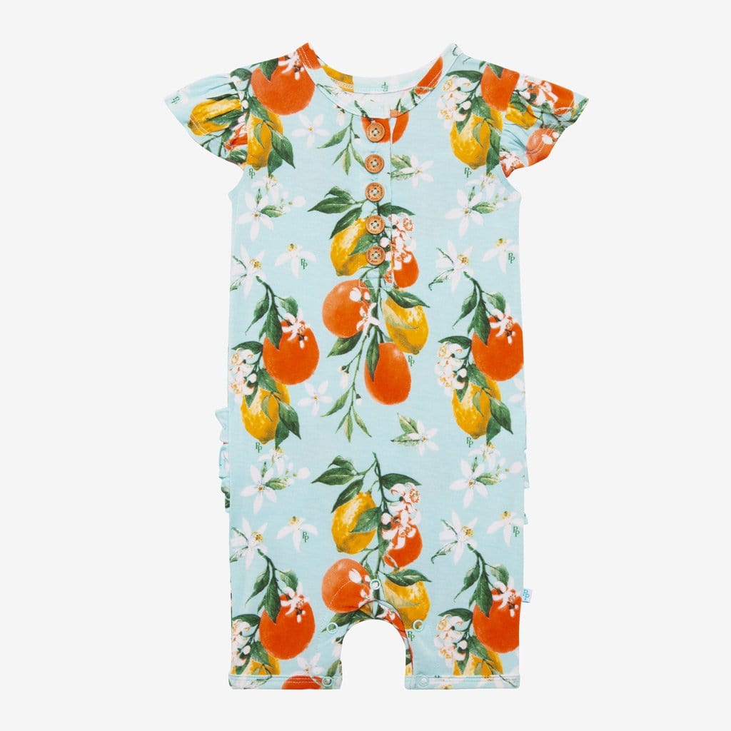 Mirabella Ruffled Cap Sleeve Henley Short Romper