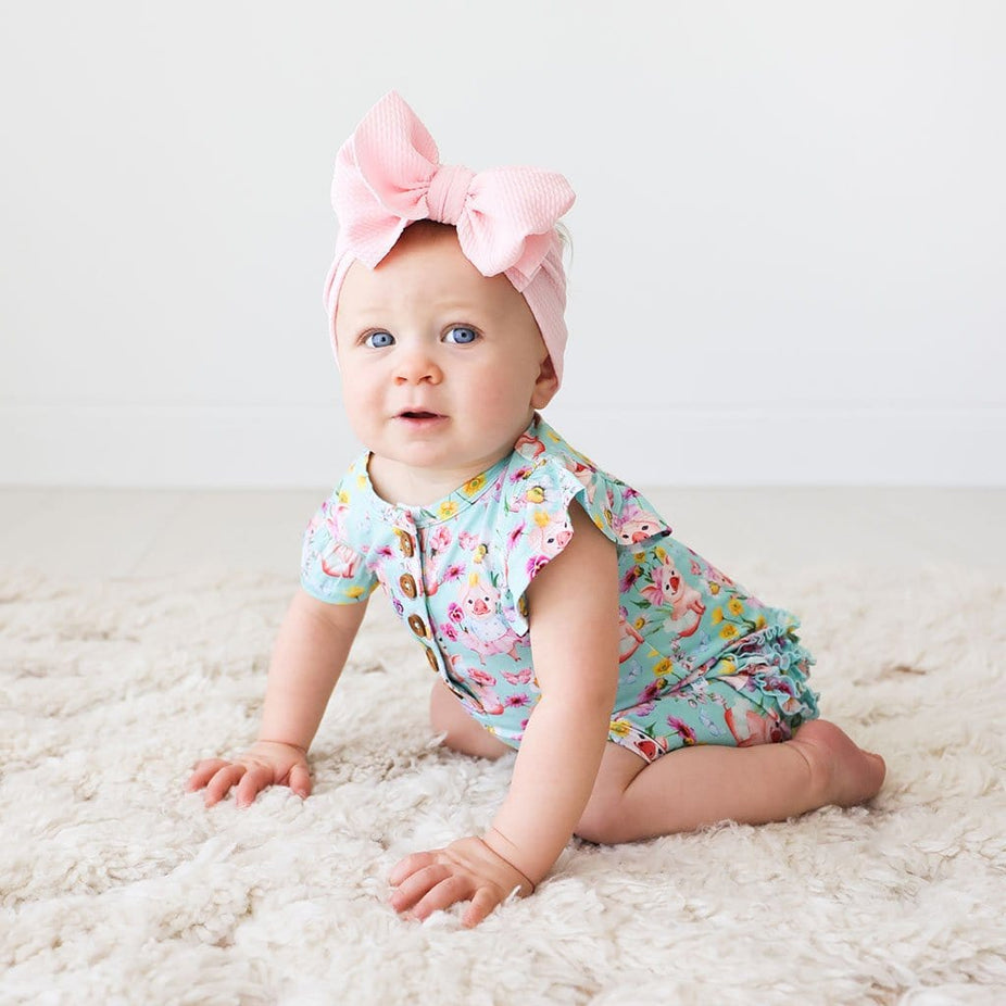Baby with Missy Ruffled Cap Sleeve Henley Short Romper