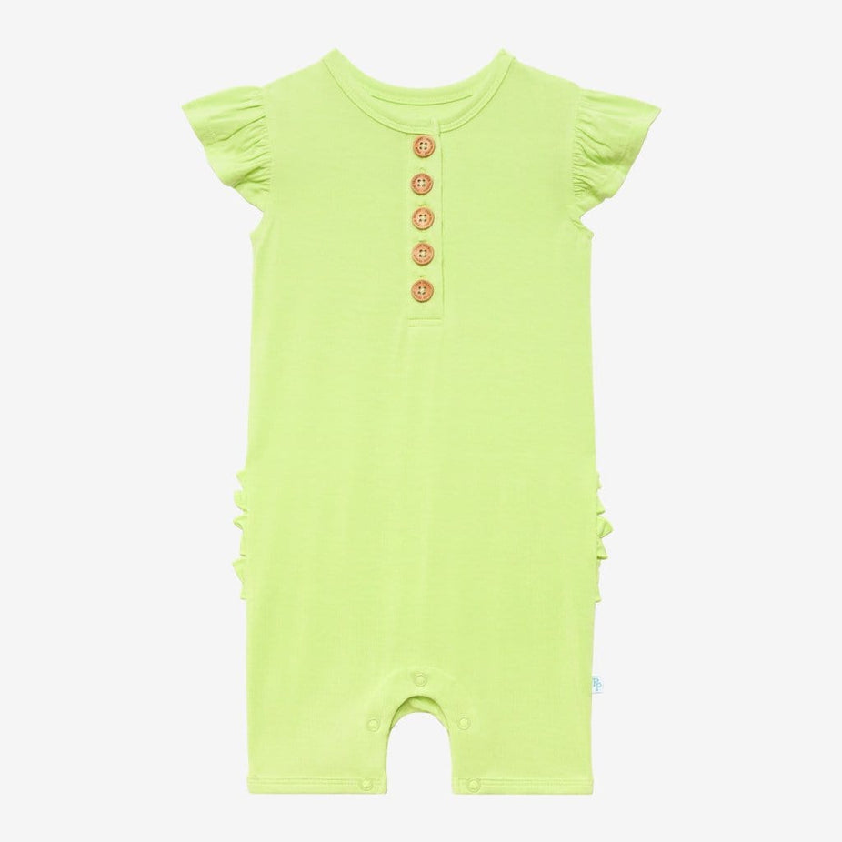 Pistachio Ruffled Cap Sleeve Henley Short Romper