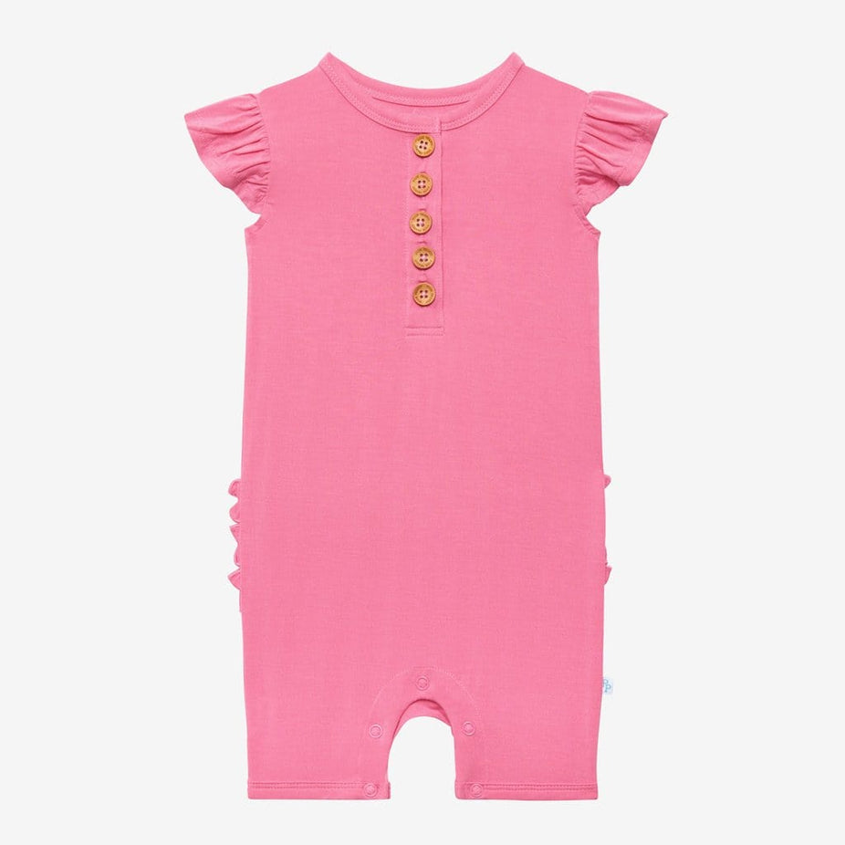 Pink Lemonade Ruffled Cap Sleeve Henley Short Romper