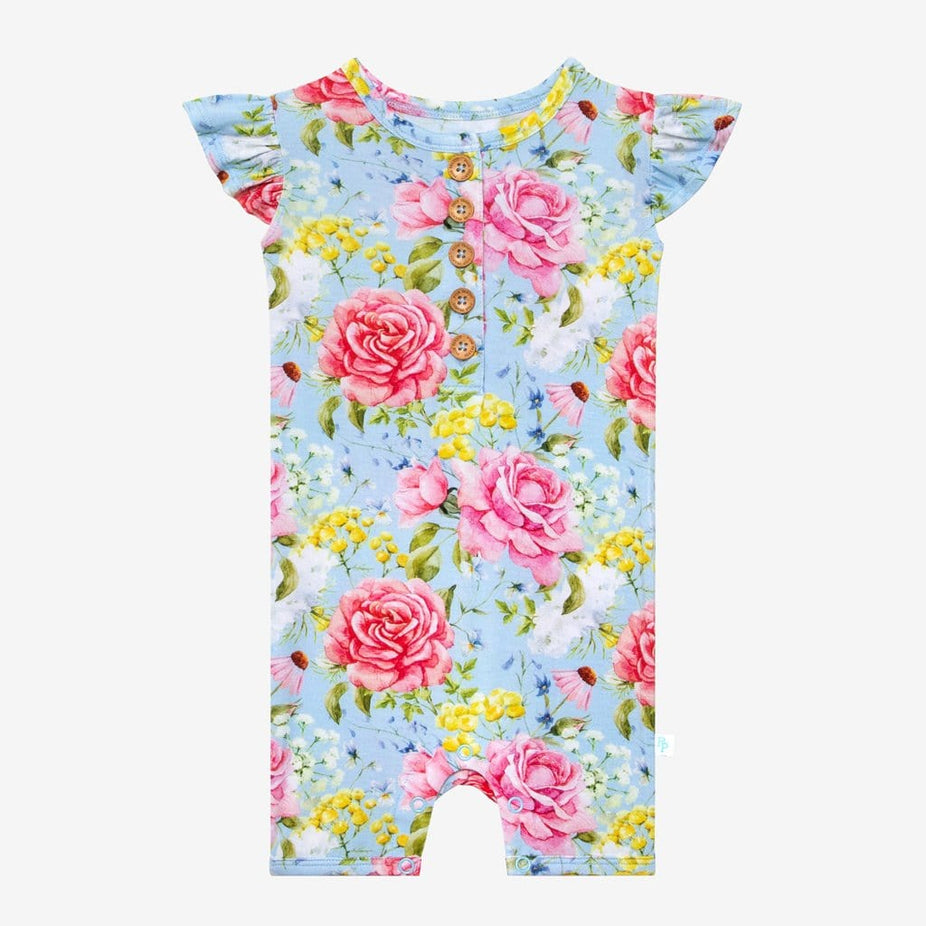 Sadie Ruffled Cap Sleeve Henley Short Romper