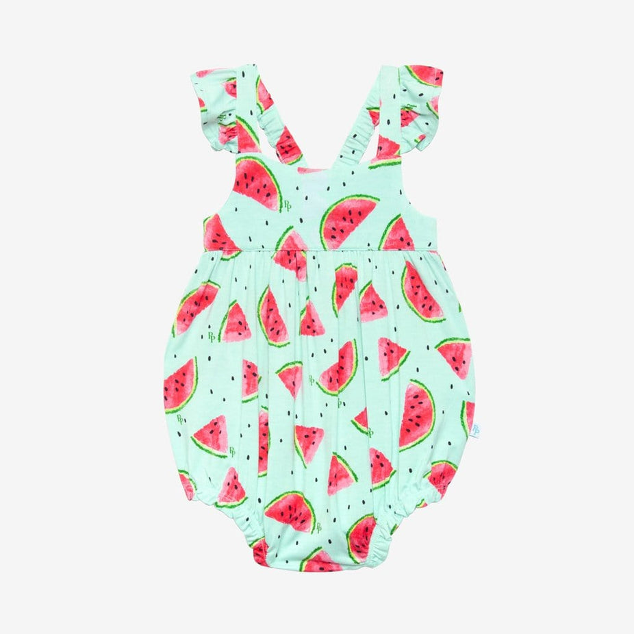 Mellony Ruffled Cap Sleeve Bubble Romper in watermelon print