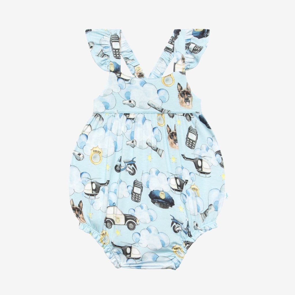 Police Ruffled Cap Sleeve Bubble Romper Front
