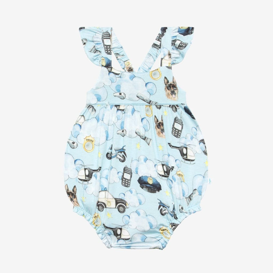 Police Ruffled Cap Sleeve Bubble Romper Front