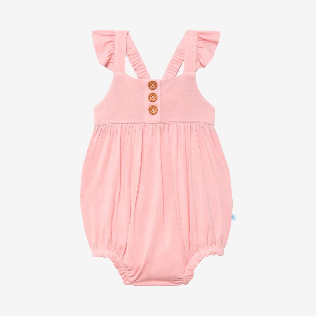 Cotton Candy Ruffled Cap Sleeve Henley Bubble Romper