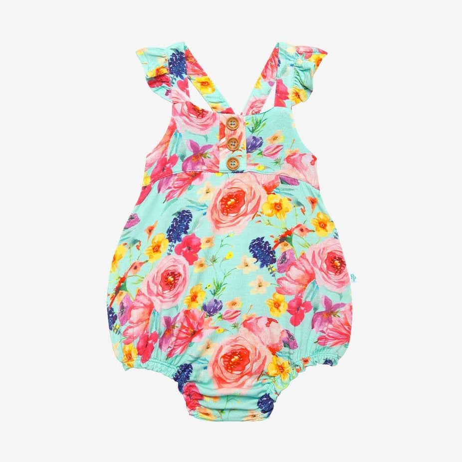 Olivia Mae Ruffled Cap Sleeve Henley Bubble Romper