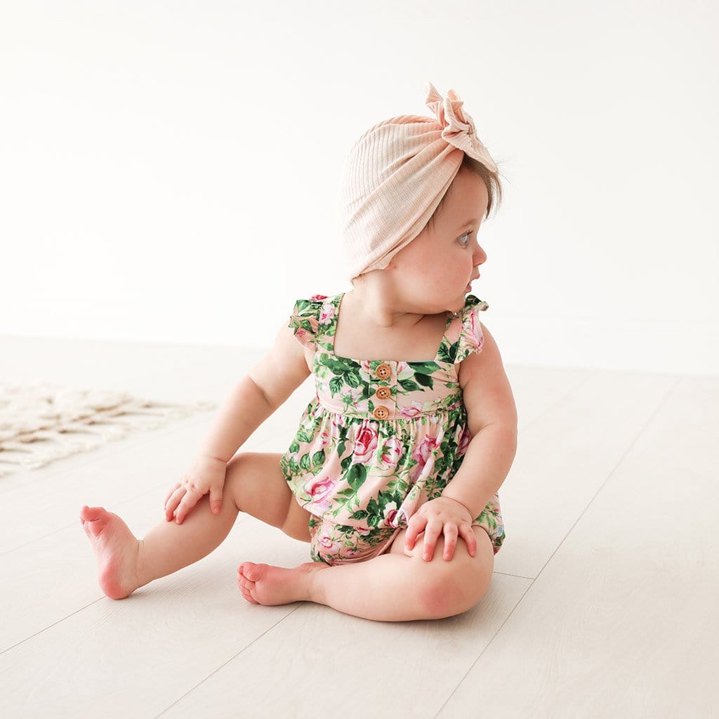 Renia Ruffled Cap Sleeve Henley Bubble Romper