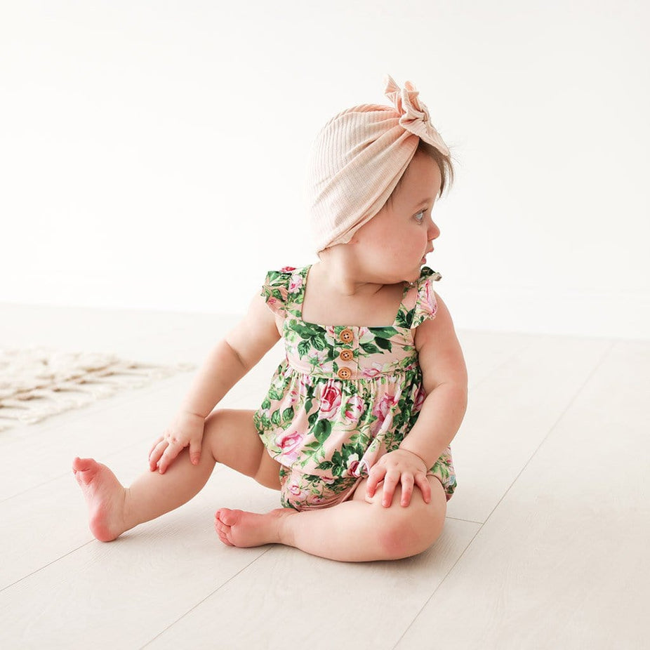 Renia Ruffled Cap Sleeve Henley Bubble Romper