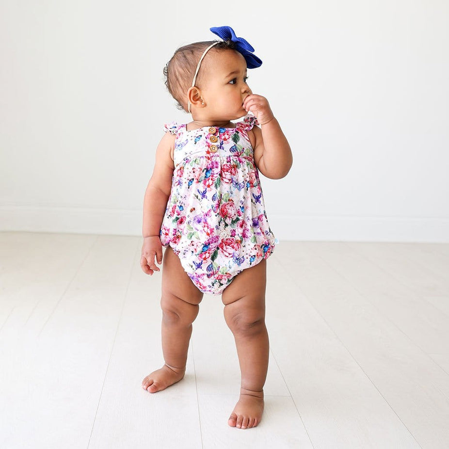Vivienne Ruffled Cap Sleeve Henley Bubble Romper