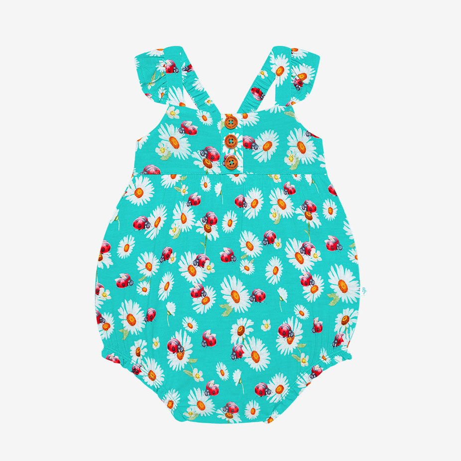 Ladybug Ruffled Cap Sleeve Henley Bubble Romper