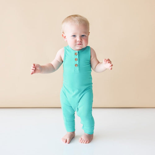 Baby on Signature Teal Henley Racerback Romper