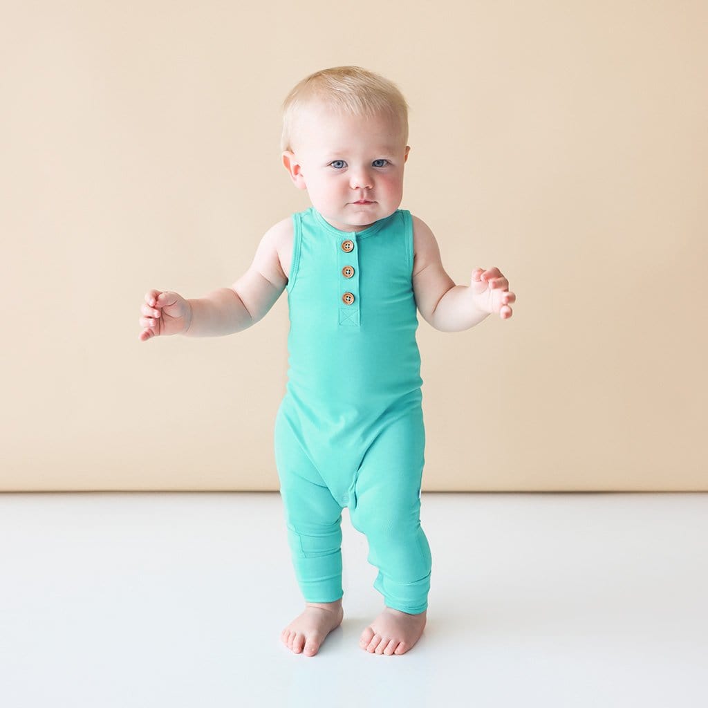 Baby on Signature Teal Henley Racerback Romper