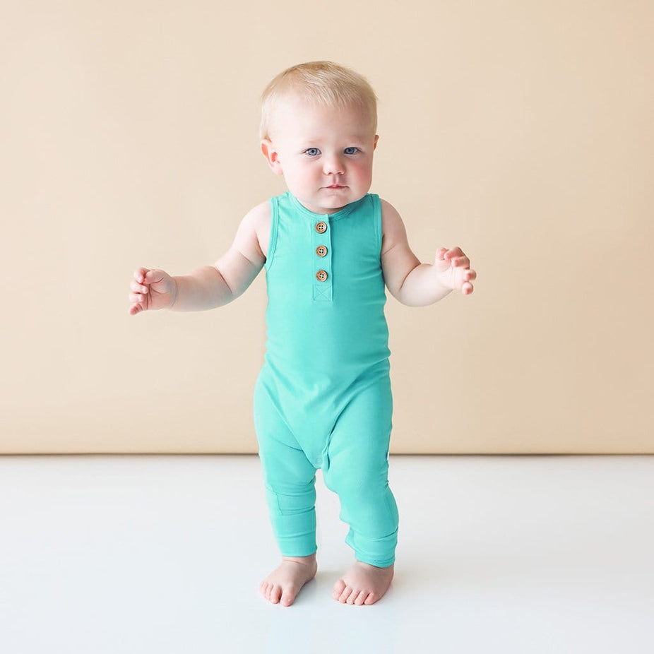 Baby on Signature Teal Henley Racerback Romper