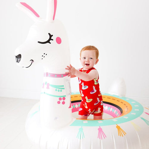 Baby on Emilio Racerback Henley Short Romper in red print