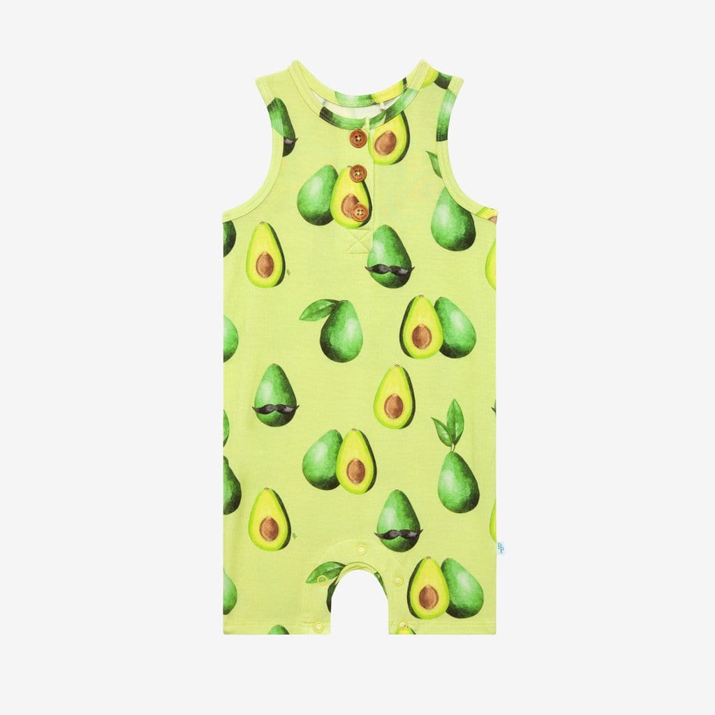 Franco Racerback Henley Short Romper in avocado print
