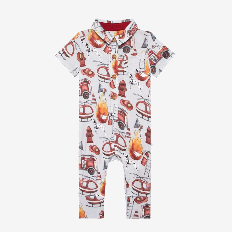 Firemen Short Sleeve Collared Henley Romper