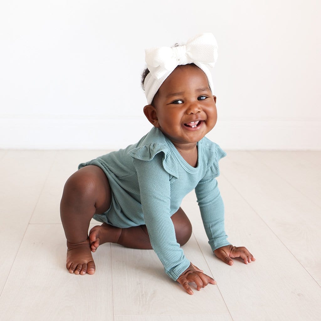 Arctic Waffle Ruffled Long Sleeve Bubble Romper