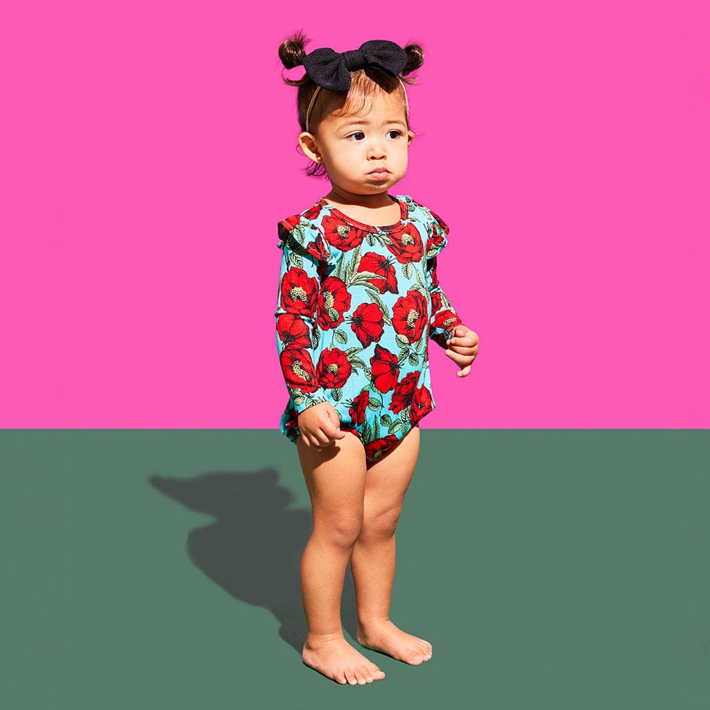 alice + olivia® Beach Bliss Ruffled Long Sleeve Bubble Romper