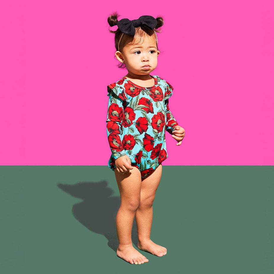 alice + olivia® Beach Bliss Ruffled Long Sleeve Bubble Romper