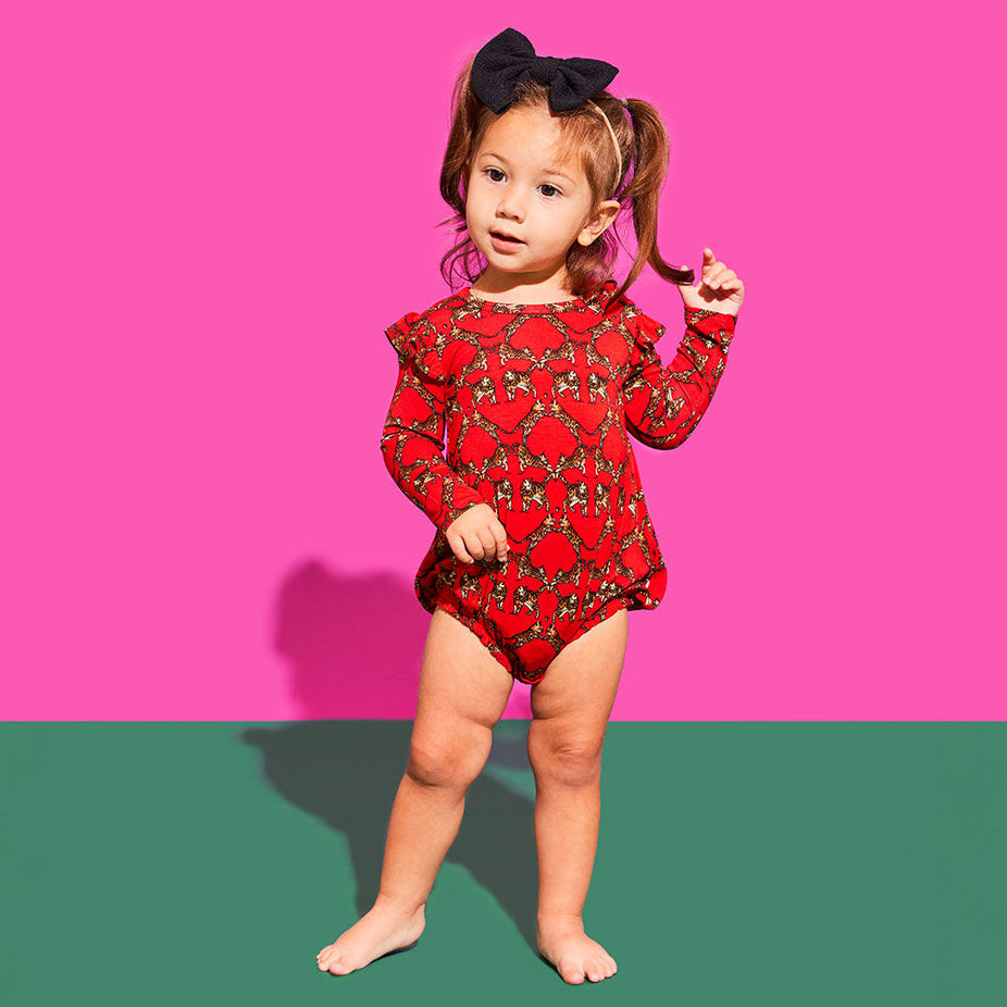 alice + olivia® Bengal Ruffled Long Sleeve Bubble Romper