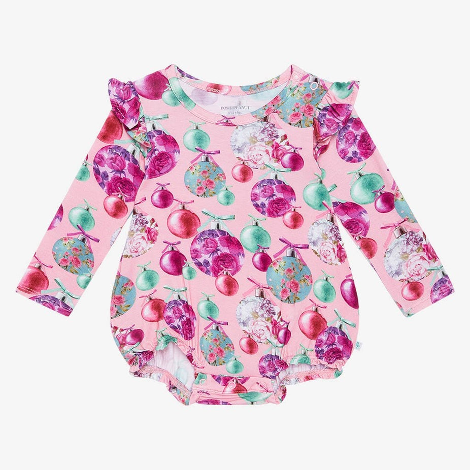 Front view of Christmas Baby Girl Bubble Romper | Posh Ornaments