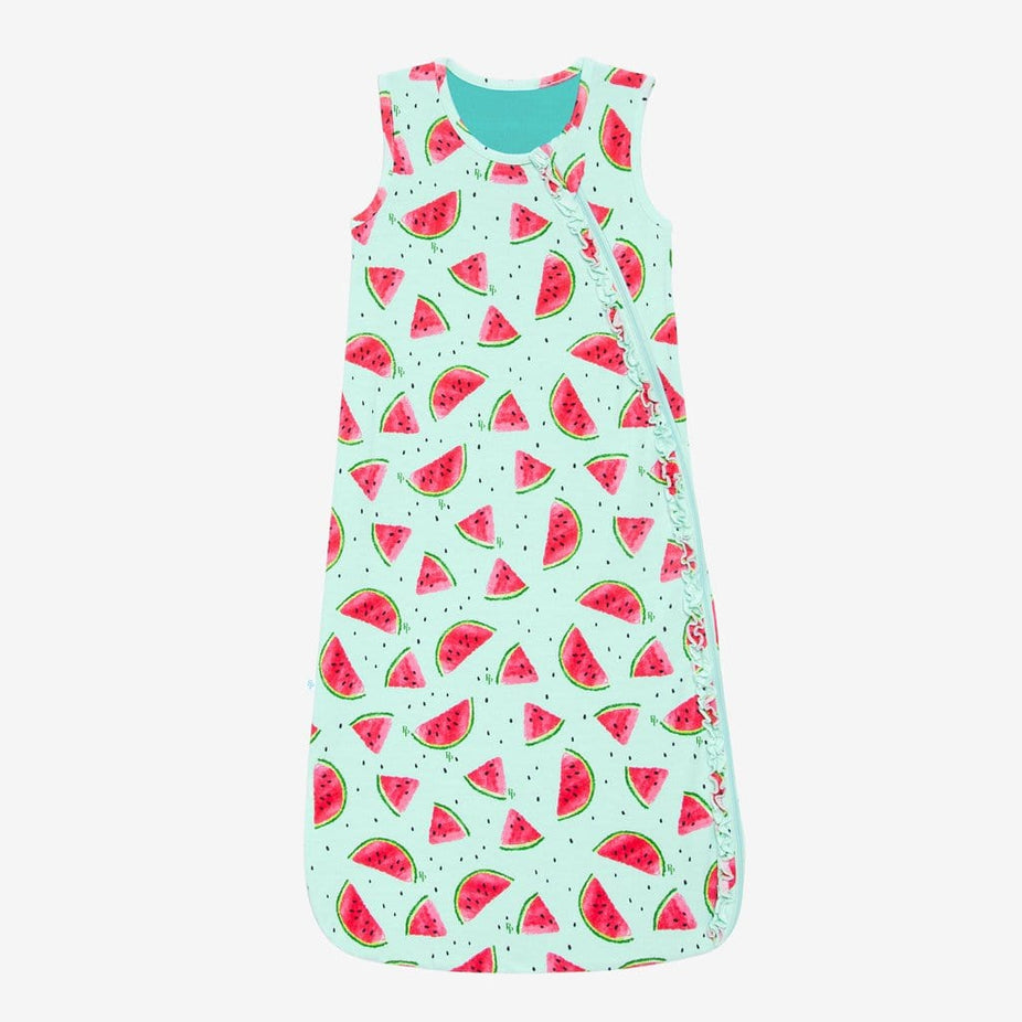 Mellony Sleeveless Ruffled Sleep Bag 1.0 Tog in watermelon print
