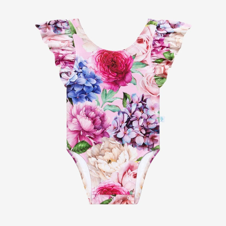 Georgette Ruffled Cap Sleeve One Piece Swimsuit in flower print