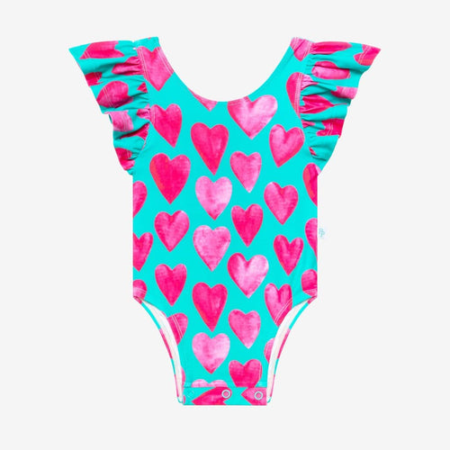 Queen of Hearts Ruffled Cap Sleeve One Piece Swimsuit