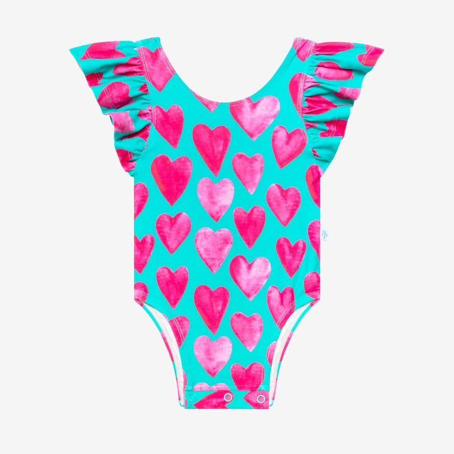 Queen of Hearts Ruffled Cap Sleeve One Piece Swimsuit
