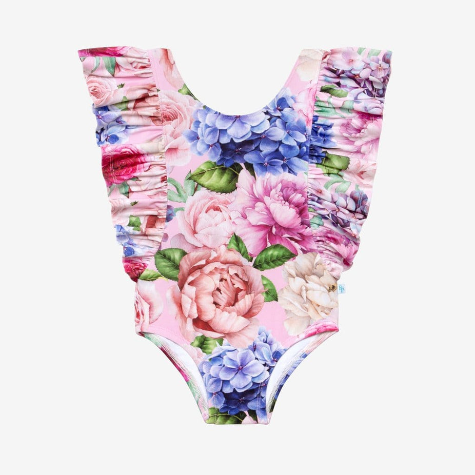 Georgette Flutter Sleeve One Piece Swimsuit in floral print