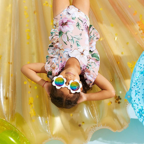 Toddler wearing Margot Flutter Sleeve One Piece Swimsuit