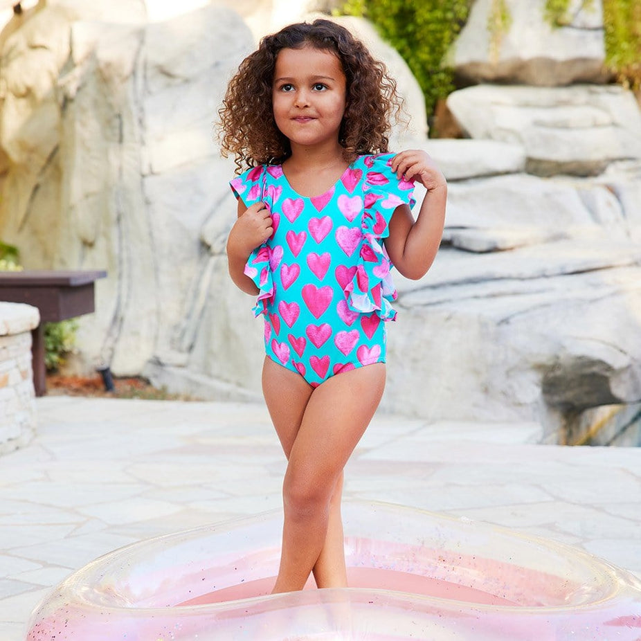 Queen of Hearts Flutter Sleeve One Piece Swimsuit