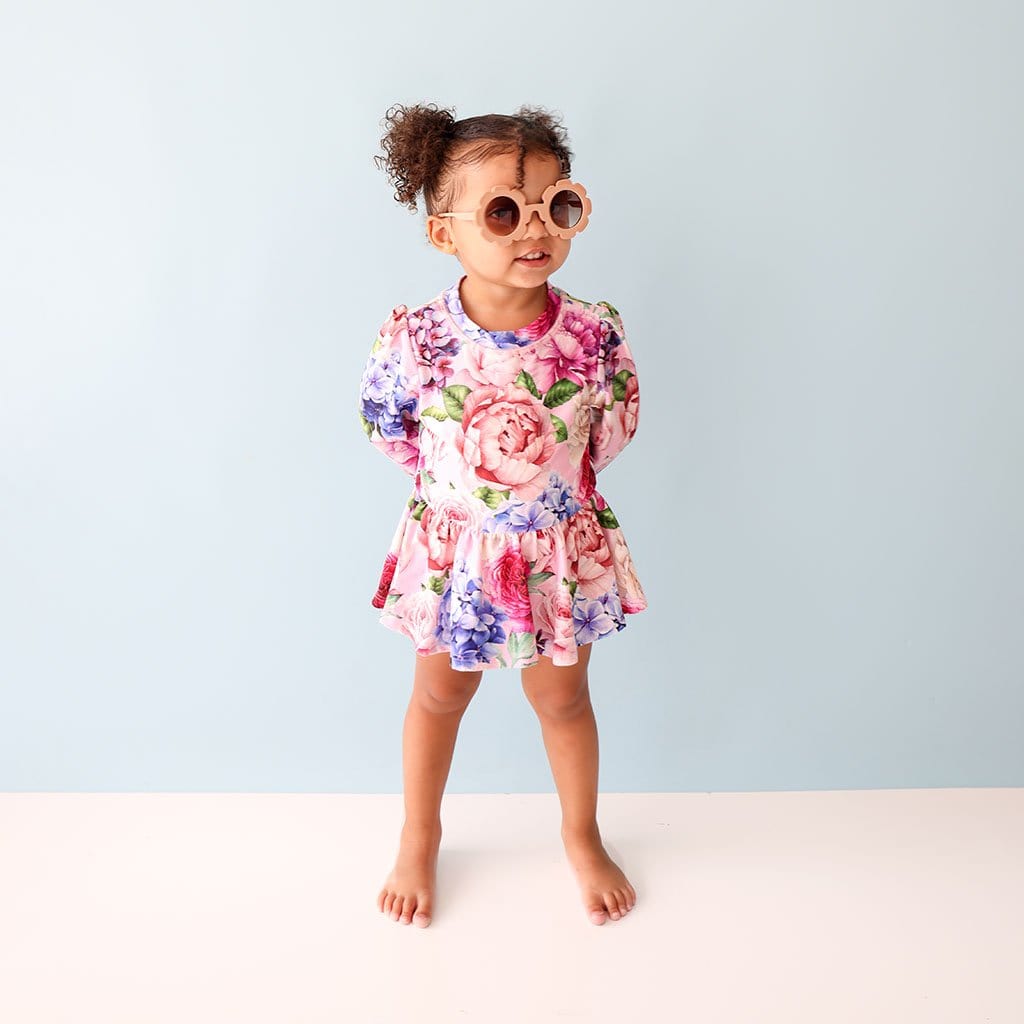 Baby on Georgette Long Sleeve Rash Guard Twirl Skirt Swimsuit