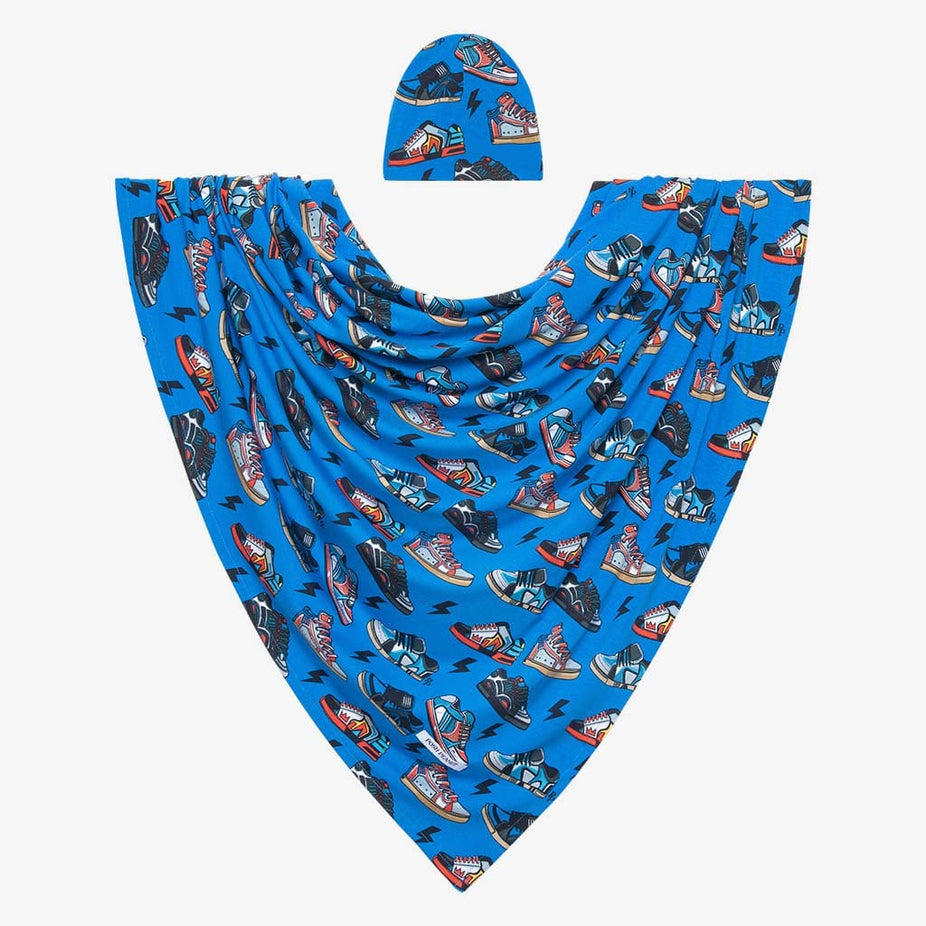 Bolt Swaddle Beanie Set in shoe prints