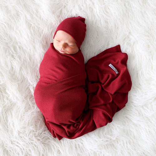 Bordeaux Waffle Swaddle Beanie Set